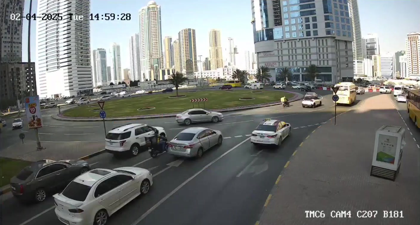 Elevated camera view of a city roundabout
